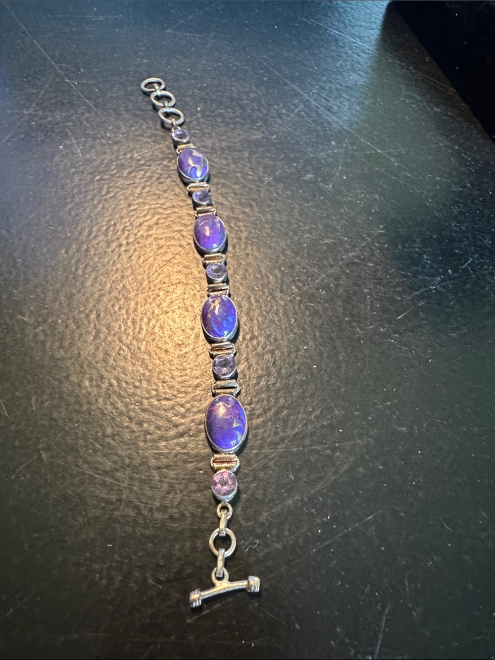 Sterling Silver Purple Stone Link Bracelet
